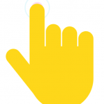 yellow symbol of a hand pointing at a circle a the index finger